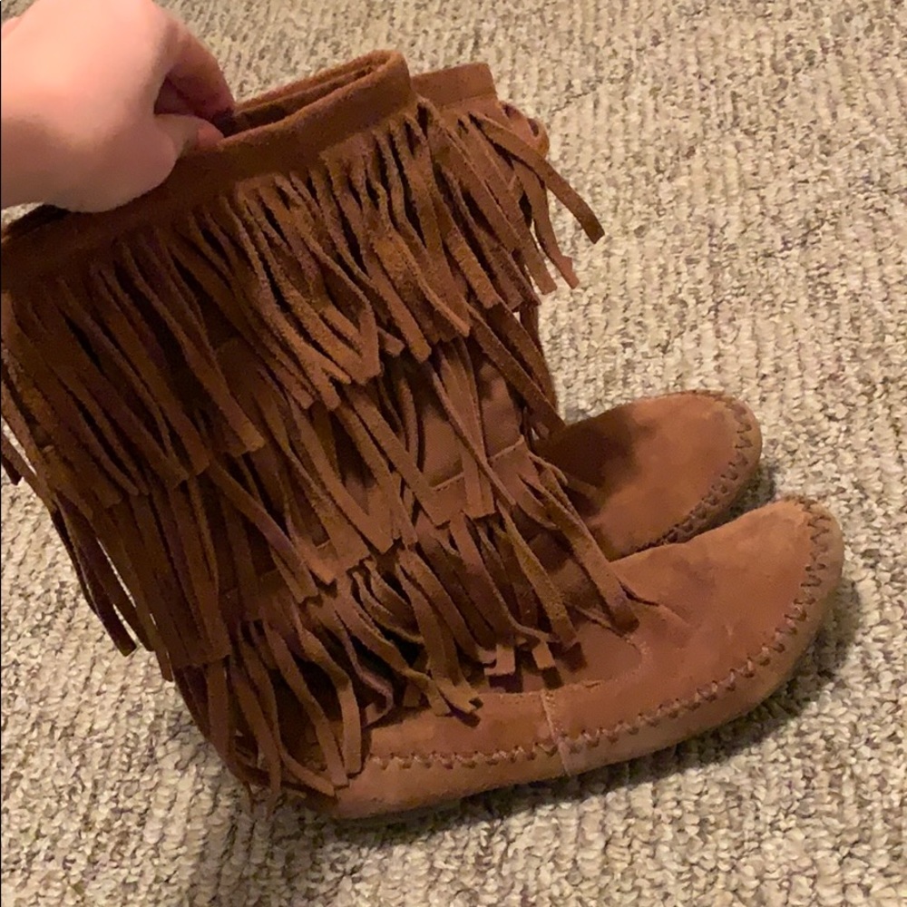 Brown fringe boots
